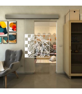 Glasschiebetür ECO-LINE - Fineprint Model 137 Weiss auf Klarglas