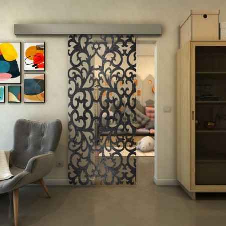 Glasschiebetür ECO-LINE - Fineprint Model 139 Schwarz auf Klarglas