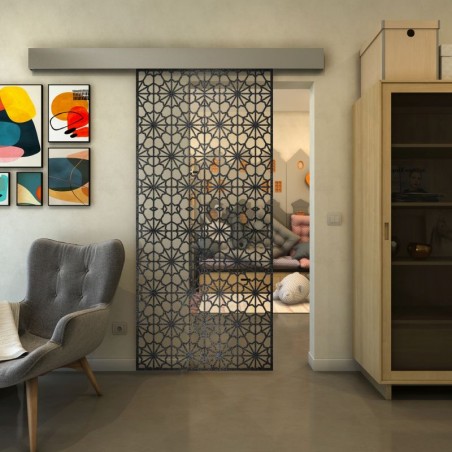 Glasschiebetür ECO-LINE - Fineprint Model 143 Schwarz auf Klarglas
