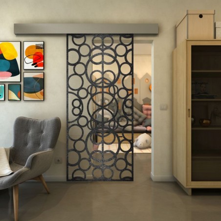 Glasschiebetür ECO-LINE - Fineprint Model 144 Schwarz auf Klarglas