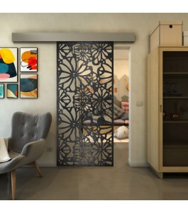 Glasschiebetür ECO-LINE - Fineprint Model 145 Schwarz auf Klarglas