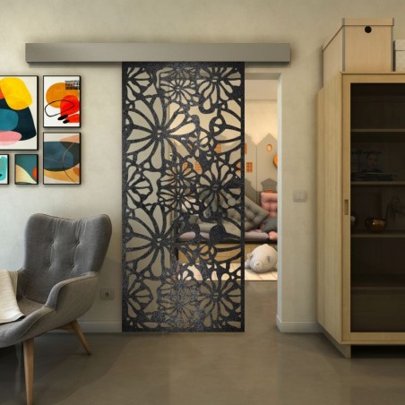 Glasschiebetür ECO-LINE - Fineprint Model 145 Schwarz auf Klarglas