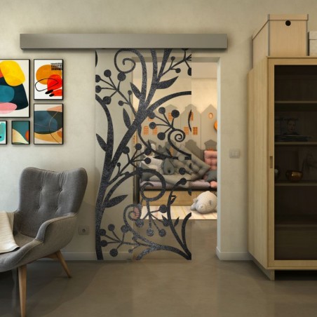 Glasschiebetür ECO-LINE - Fineprint Model 146 Schwarz auf Klarglas