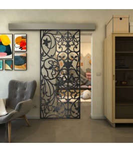 Glasschiebetür ECO-LINE - Fineprint Model 147 Schwarz auf Klarglas