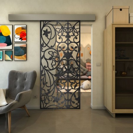 Glasschiebetür ECO-LINE - Fineprint Model 147 Schwarz auf Klarglas
