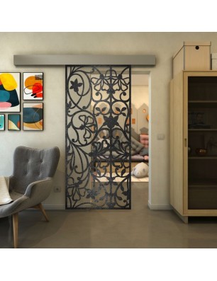 Glasschiebetür ECO-LINE - Fineprint Model 147 Schwarz auf Klarglas
