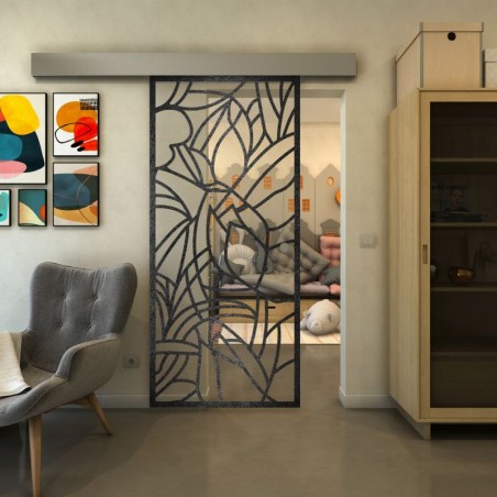 Glasschiebetür ECO-LINE - Fineprint Model 148 Schwarz auf Klarglas