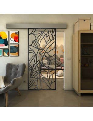 Glasschiebetür ECO-LINE - Fineprint Model 148 Schwarz auf Klarglas