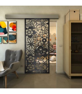 Glasschiebetür ECO-LINE - Fineprint Model 149 Schwarz auf Klarglas