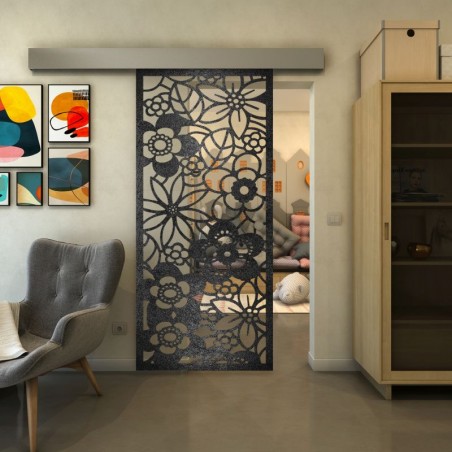 Glasschiebetür ECO-LINE - Fineprint Model 149 Schwarz auf Klarglas