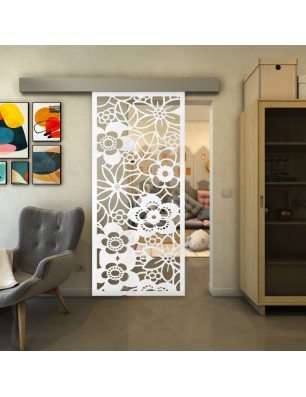 Glasschiebetür ECO-LINE - Fineprint Model 149 Weiss auf Klarglas