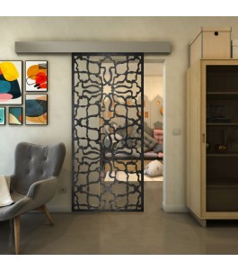 Glasschiebetür ECO-LINE - Fineprint Model 150 Schwarz auf Klarglas
