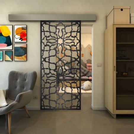Glasschiebetür ECO-LINE - Fineprint Model 150 Schwarz auf Klarglas