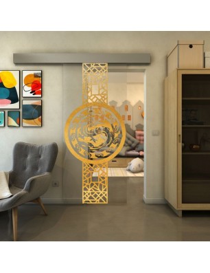 Glasschiebetür ECO-LINE - Fineprint Model 151 Gold auf Klarglas