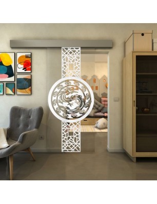 Glasschiebetür ECO-LINE - Fineprint Model 151 Weiss auf Klarglas