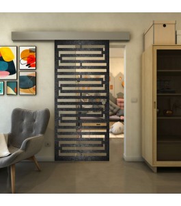 Glasschiebetür ECO-LINE - Fineprint Model 153 Schwarz auf Klarglas