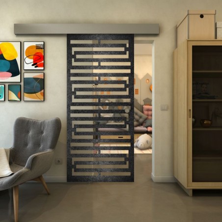 Glasschiebetür ECO-LINE - Fineprint Model 153 Schwarz auf Klarglas