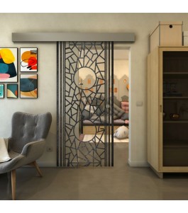 Glasschiebetür ECO-LINE - Fineprint Model 154 Schwarz auf Klarglas