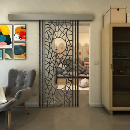 Glasschiebetür ECO-LINE - Fineprint Model 154 Schwarz auf Klarglas