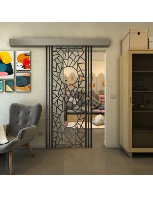 Glasschiebetür ECO-LINE - Fineprint Model 154 Schwarz auf Klarglas