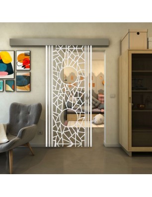Glasschiebetür ECO-LINE - Fineprint Model 154 Weiss auf Klarglas