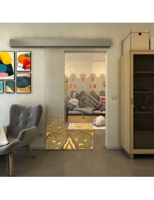 Glasschiebetür ECO-LINE - Fineprint Model 155 Gold auf Klarglas