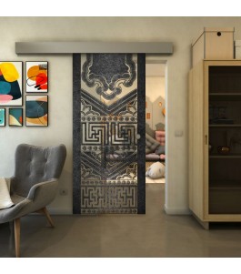 Glasschiebetür ECO-LINE - Fineprint Model 156 Schwarz auf Klarglas