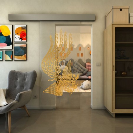 Glasschiebetür ECO-LINE - Fineprint Model 157 Gold auf Klarglas