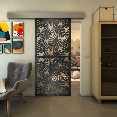 Glasschiebetür ECO-LINE - Fineprint Model 158 Schwarz auf Klarglas