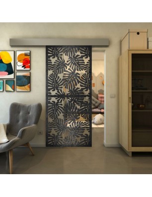 Glasschiebetür ECO-LINE - Fineprint Model 158 Schwarz auf Klarglas