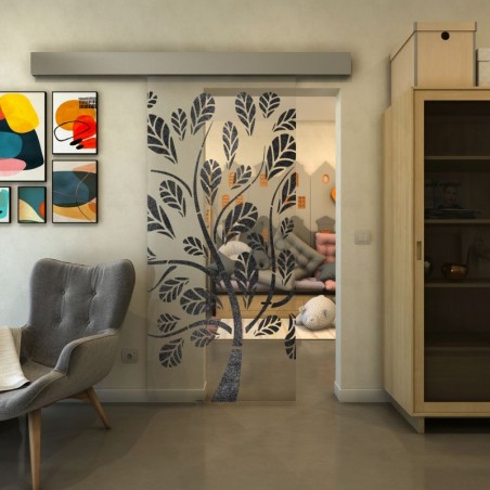 Glasschiebetür ECO-LINE - Fineprint Model 159 Schwarz auf Klarglas