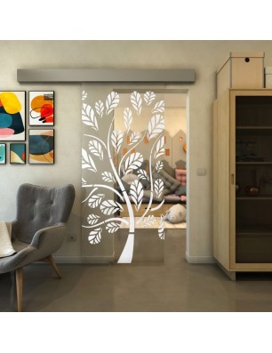 Glasschiebetür ECO-LINE - Fineprint Model 159 Weiss auf Klarglas