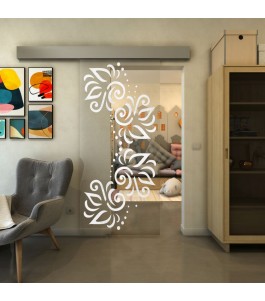 Glasschiebetür ECO-LINE - Fineprint Model 163 Weiss auf Klarglas