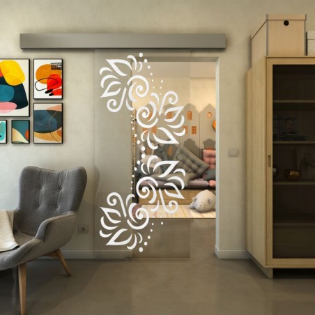 Glasschiebetür ECO-LINE - Fineprint Model 163 Weiss auf Klarglas