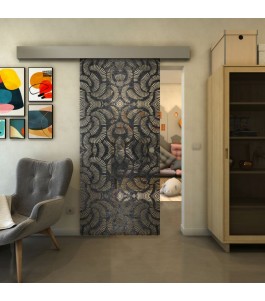 Glasschiebetür ECO-LINE - Fineprint Model 164 Schwarz auf Klarglas