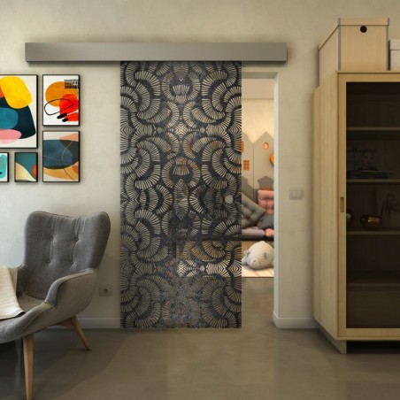 Glasschiebetür ECO-LINE - Fineprint Model 164 Schwarz auf Klarglas