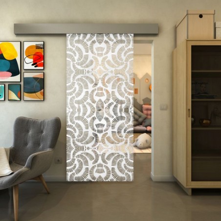 Glasschiebetür ECO-LINE - Fineprint Model 164 Weiss auf Klarglas