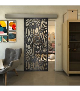 Glasschiebetür ECO-LINE - Fineprint Model 165 Schwarz auf Klarglas