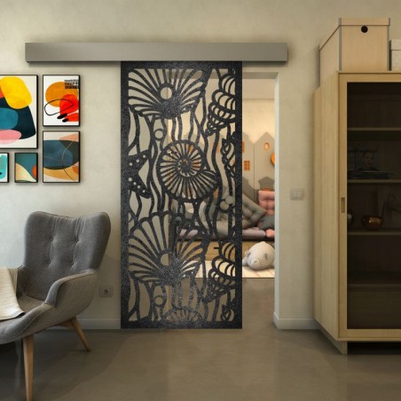 Glasschiebetür ECO-LINE - Fineprint Model 165 Schwarz auf Klarglas