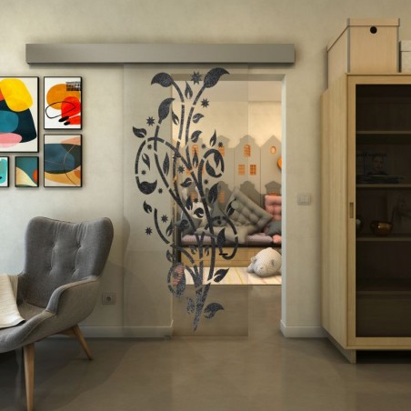 Glasschiebetür ECO-LINE - Fineprint Model 166 Schwarz auf Klarglas