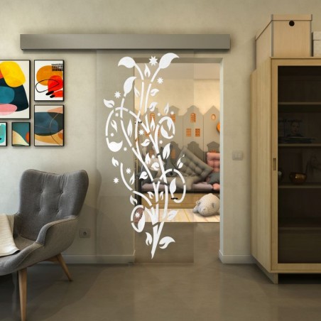 Glasschiebetür ECO-LINE - Fineprint Model 166 Weiss auf Klarglas