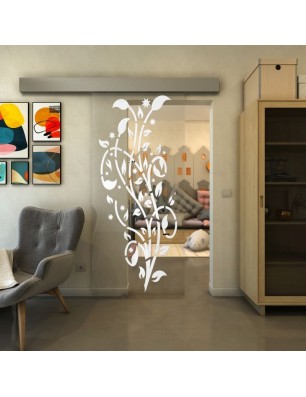 Glasschiebetür ECO-LINE - Fineprint Model 166 Weiss auf Klarglas