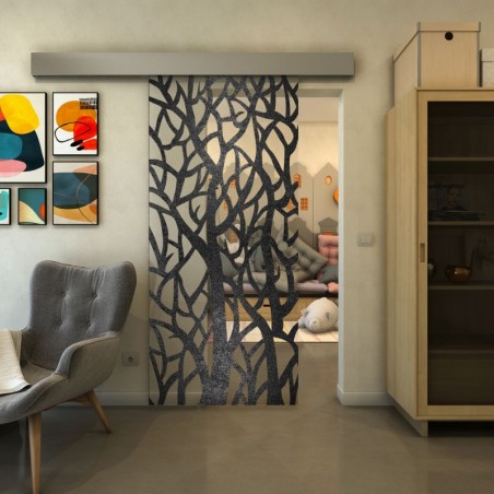 Glasschiebetür ECO-LINE - Fineprint Model 167 Schwarz auf Klarglas