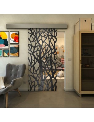 Glasschiebetür ECO-LINE - Fineprint Model 167 Schwarz auf Klarglas
