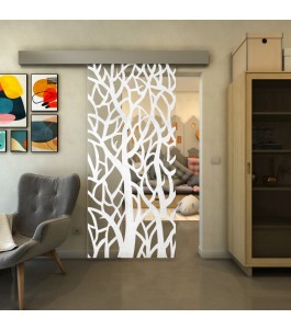 Glasschiebetür ECO-LINE - Fineprint Model 167 Weiss auf Klarglas