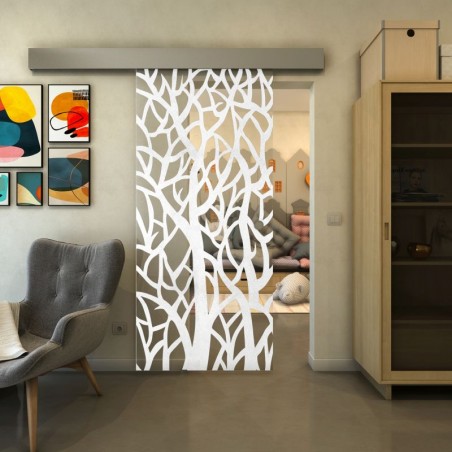 Glasschiebetür ECO-LINE - Fineprint Model 167 Weiss auf Klarglas