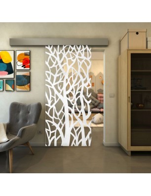 Glasschiebetür ECO-LINE - Fineprint Model 167 Weiss auf Klarglas