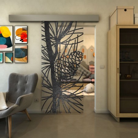 Glasschiebetür ECO-LINE - Fineprint Model 169 Schwarz auf Klarglas