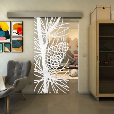 Glasschiebetür ECO-LINE - Fineprint Model 169 Weiss auf Klarglas