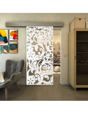 Glasschiebetür ECO-LINE - Fineprint Model 170 Weiss auf Klarglas